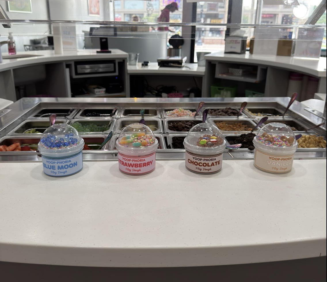 Yoop-phoria shelf display of The Mixing Parlor play dough jars